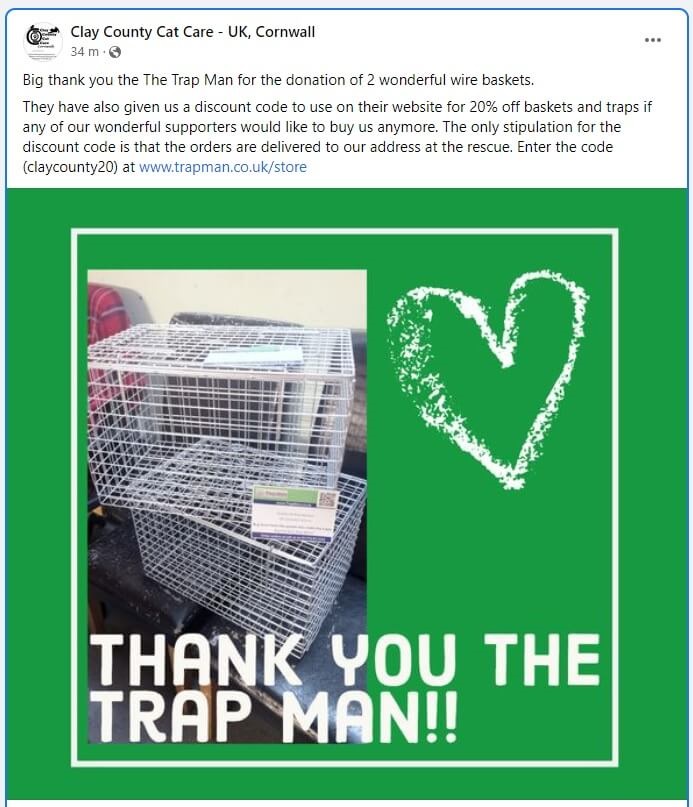 Big thank you the The TrapMan for the donation of 2 wonderful wire baskets